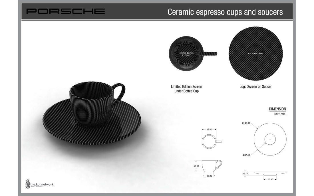 Konstruktionsblatt für ein Espressoset aus Carbon